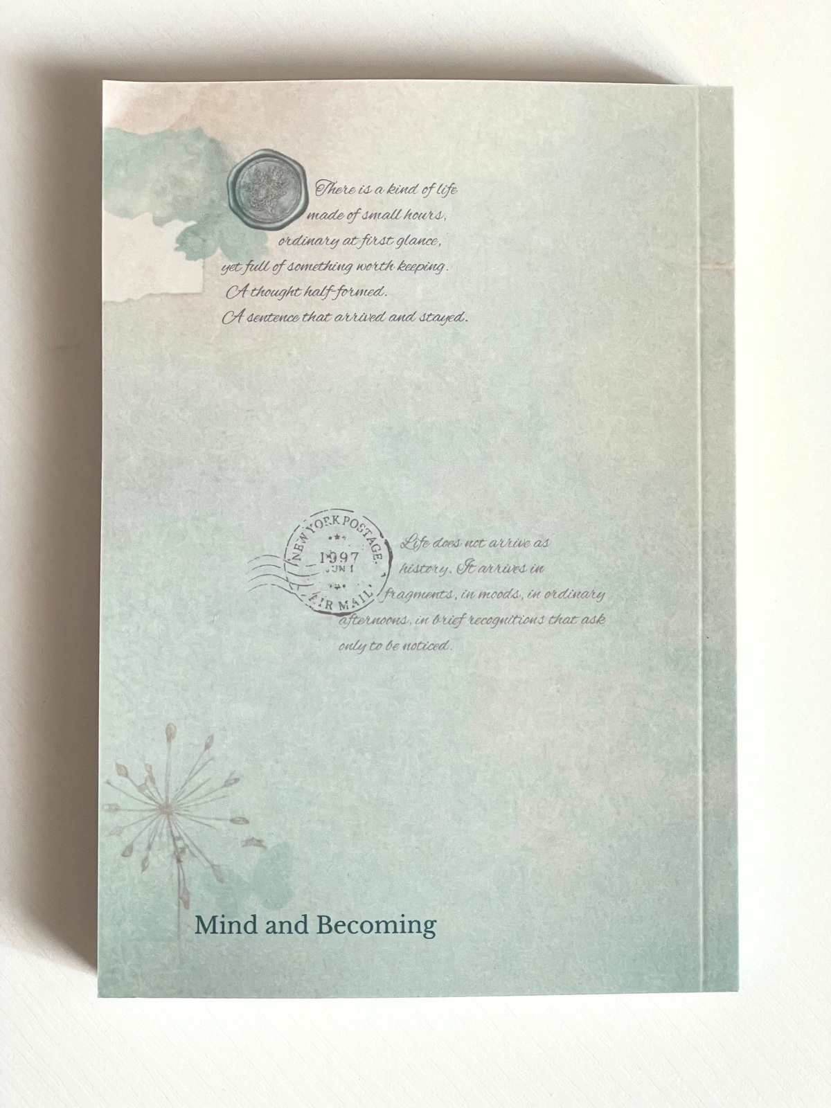 Book cover with text and decorative elements on a light background