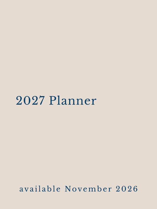 Text '2027 Planner available November 2026' on a beige background