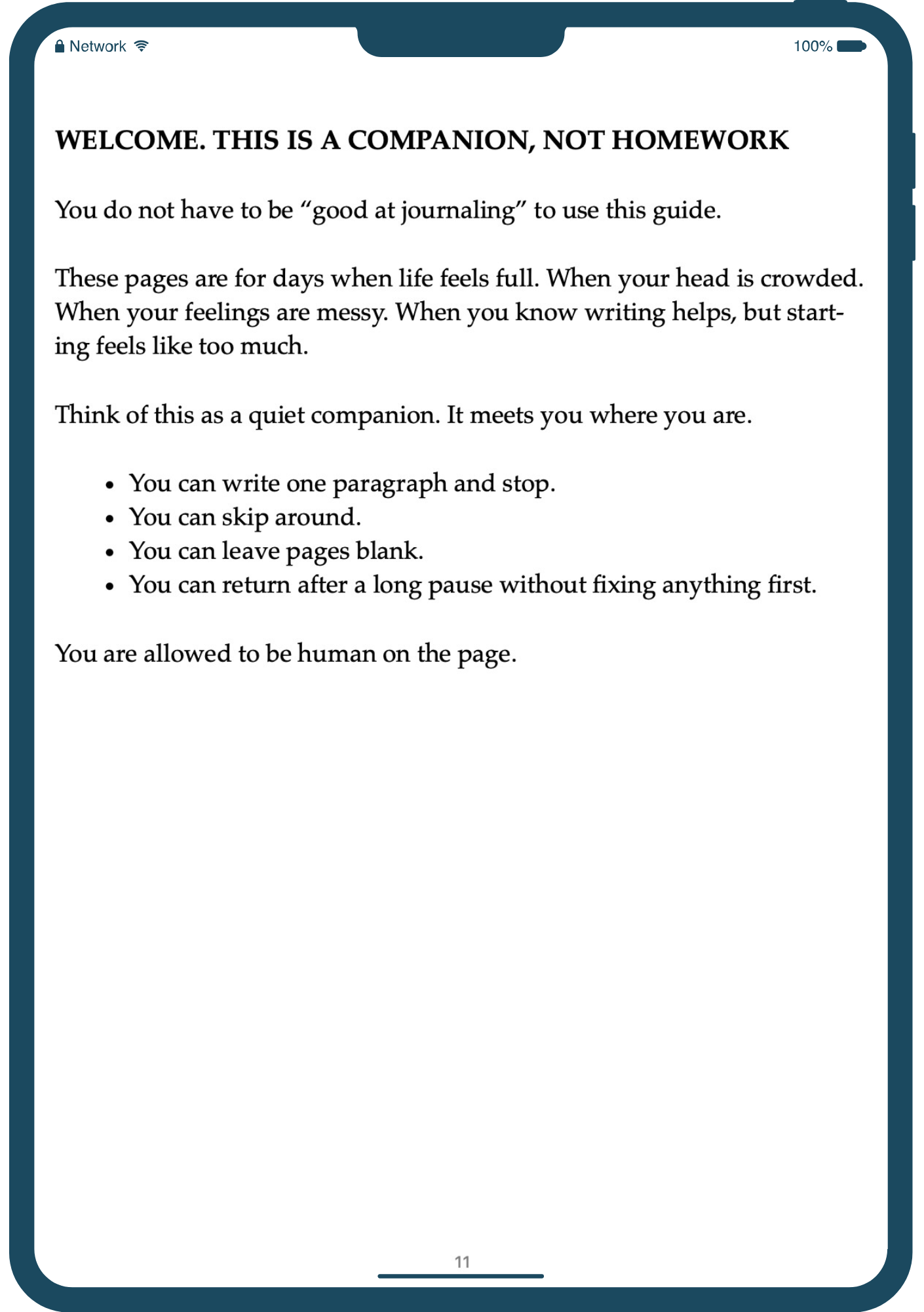 Phone screen displaying a journaling guide on a white background