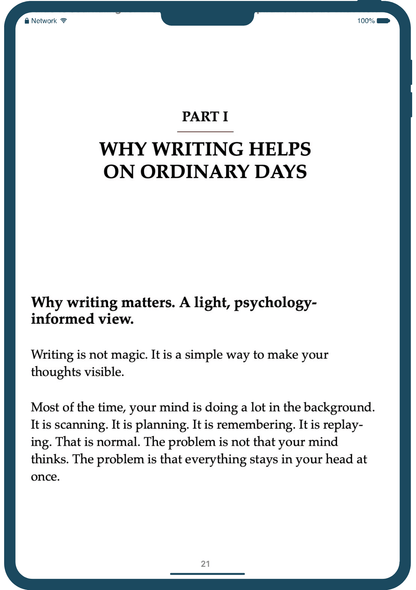 iPad displaying a book chapter on writing and psychology