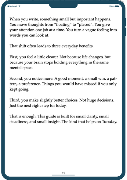 Text on a digital device explaining the benefits of journaling