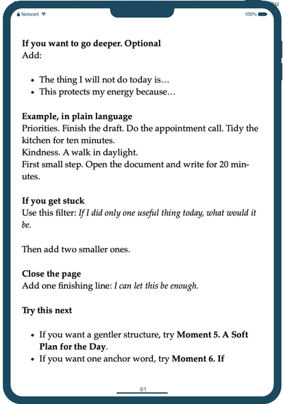 Journaling with text prompts for self-reflection.