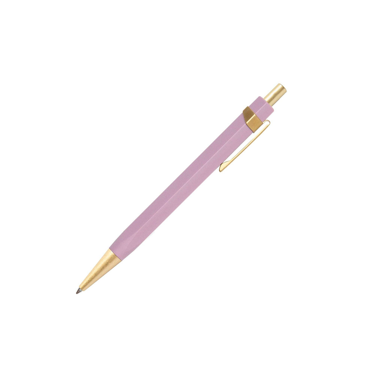 Pink pen with gold accents on a white background