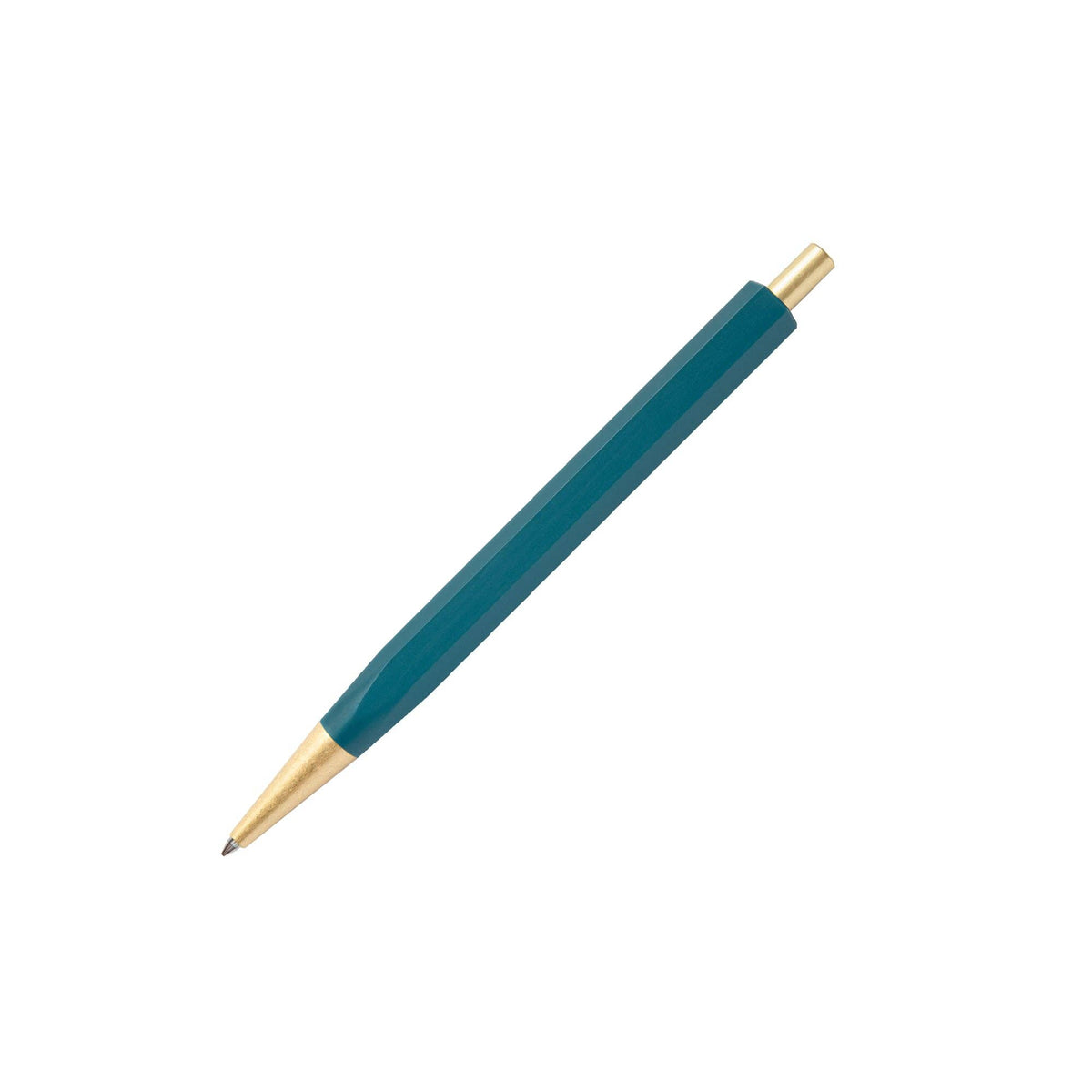 Teal pen with gold accents on a white background