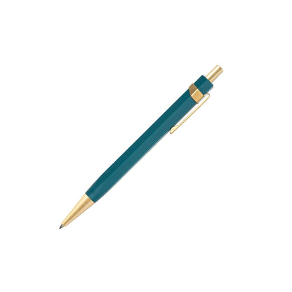 Teal pen with gold accents on a white background
