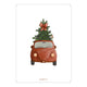 Illustration of a vintage car with a Christmas tree on a white background