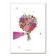 Illustration of a hand holding a colorful bouquet of flowers on a white background