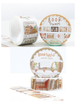 Two rolls of decorative washi tape with a vintage bookshelf and book-themed pattern, shown on a clean white background. One roll is unrolled to display the pattern, and the other shows the circular packaging with the text 'BOOK STAMPS' and '20mm x 50m @ LETTOON'.