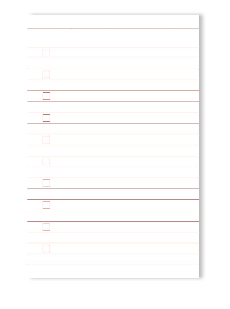 Blank sheet of paper with red lines and checkboxes on a white background