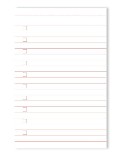 Blank sheet of paper with red lines and checkboxes on a white background