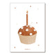A square art print or card featuring a decorated cupcake with a single lit candle on a white background, with small scattered star-like specks and the text 'PAPIEROSTIQUE.FR' at the bottom.
