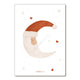 A vertical art print featuring a whimsical watercolor illustration of Santa Claus with a long white beard forming a crescent moon, wearing a brown Santa hat. The print is decorated with small brown hearts and stars on a white background, with the brand name 'PARIANROSETTE.