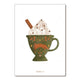 A vertical art print featuring an illustration of a green ceramic mug filled with whipped cream, chocolate chips, and a cinnamon stick, with a small orange fox motif on the mug. The print is displayed on a clean white background with a subtle drop shadow.