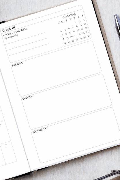 2026 Weekly planner page with calendar and time slots