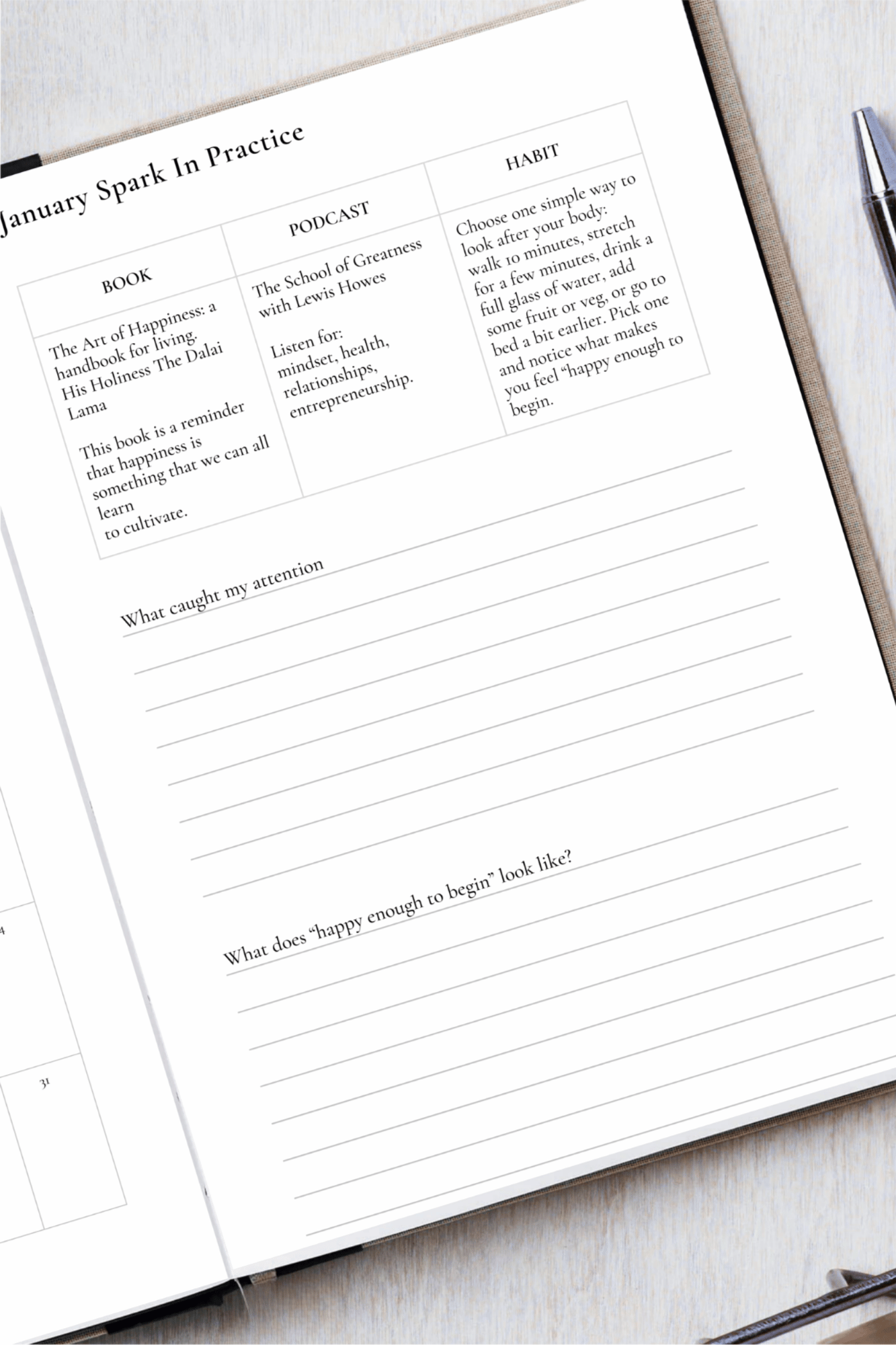 2026 planner with inspirational podcast, book and habit