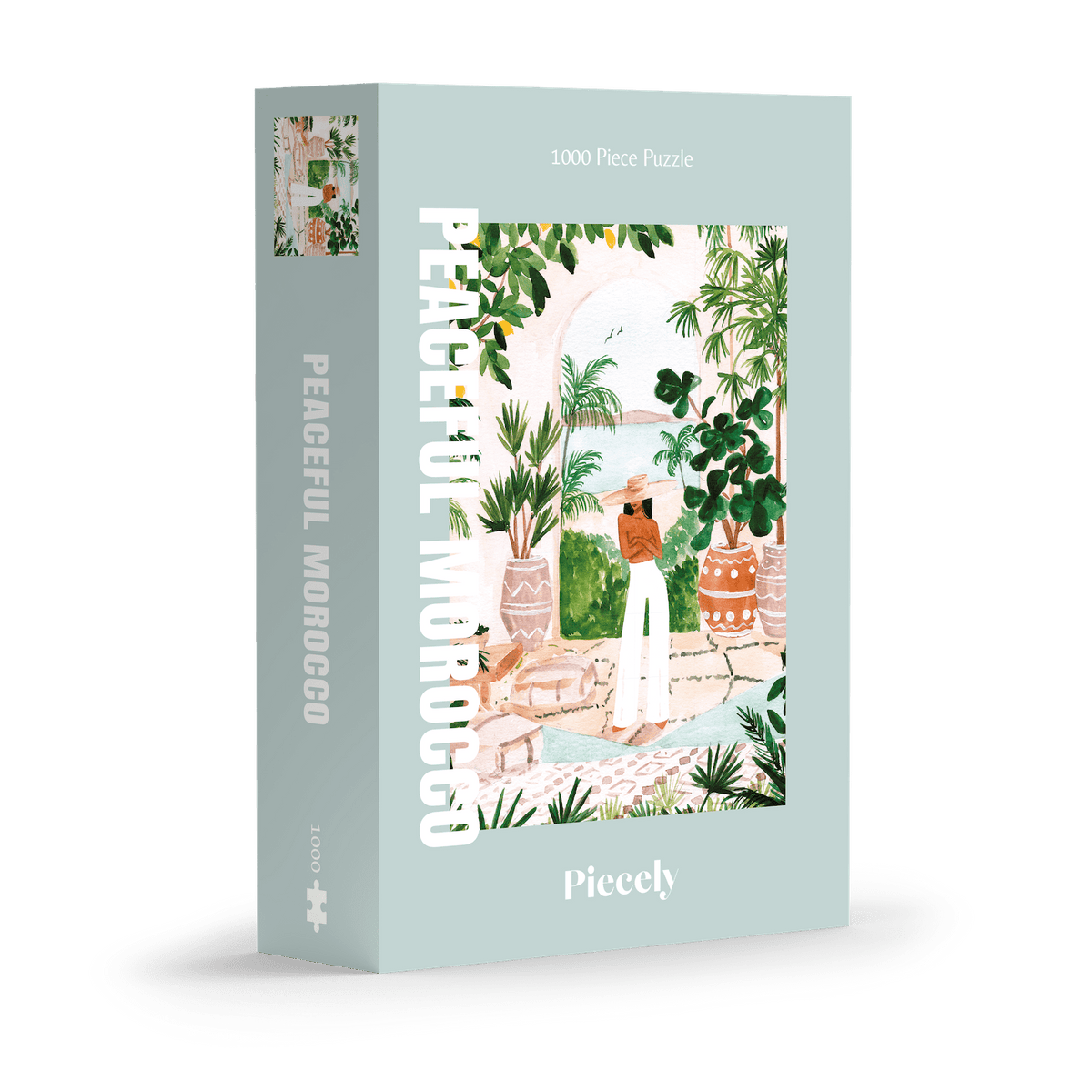Pacelful Morocco puzzle box with a scenic illustration on a green background