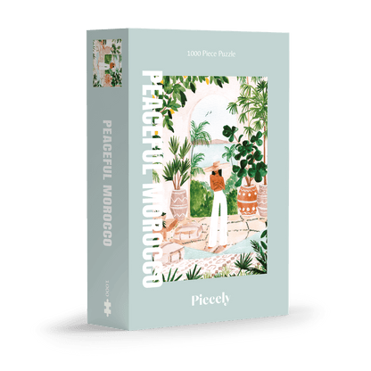 Pacelful Morocco puzzle box with a scenic illustration on a green background