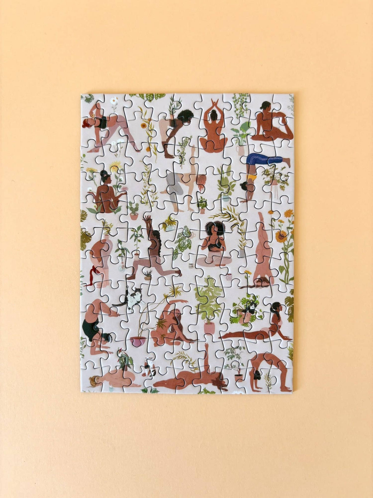 Puzzle with illustrated figures on a beige background