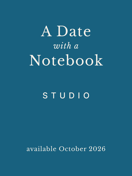 Promotional graphic for 'A Date with a Notebook Studio' with a blue background and white text.