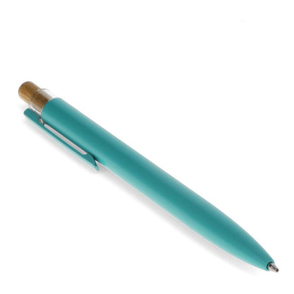 Teal pen with gold cap on a white background