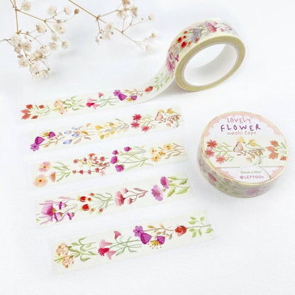 Floral-patterned washi tape on a white background