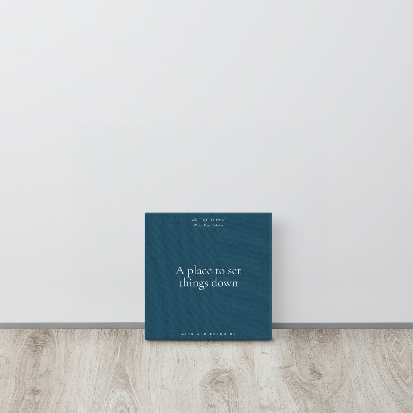 Blue notebook with text on a white surface