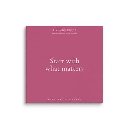 Pink book cover with text 'Start with what matters' on a white background