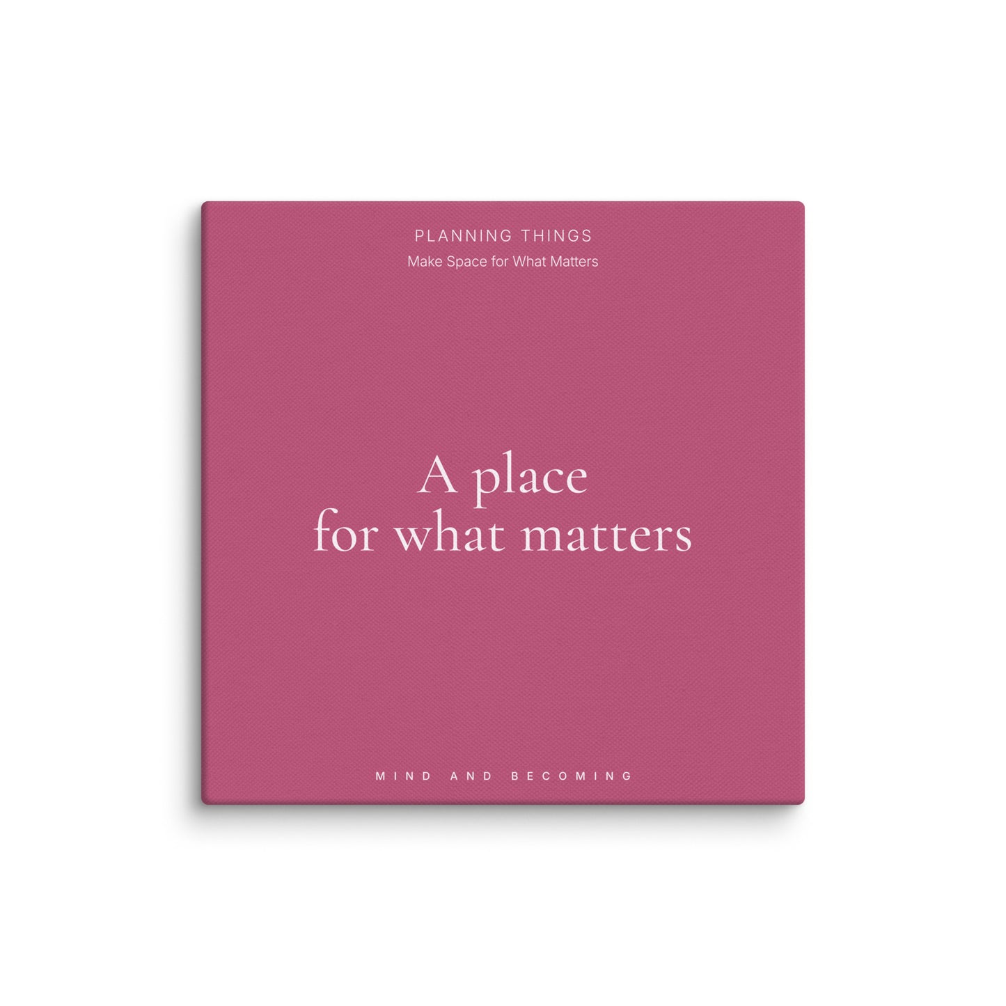 Pink planner with text on a white background