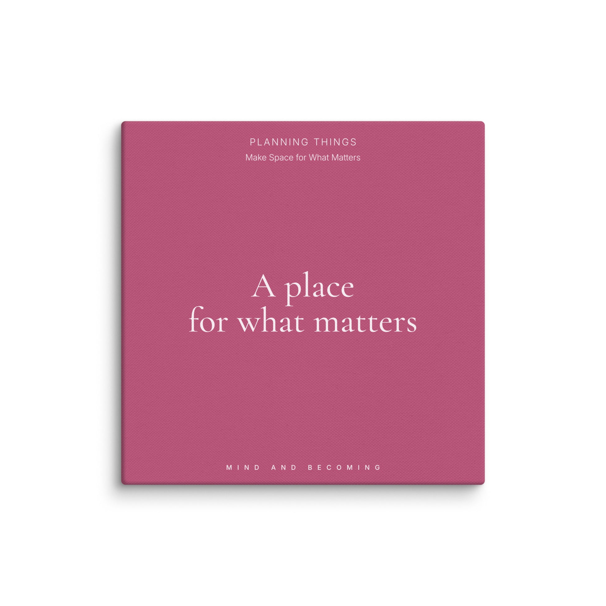 Pink planner with text on a white background