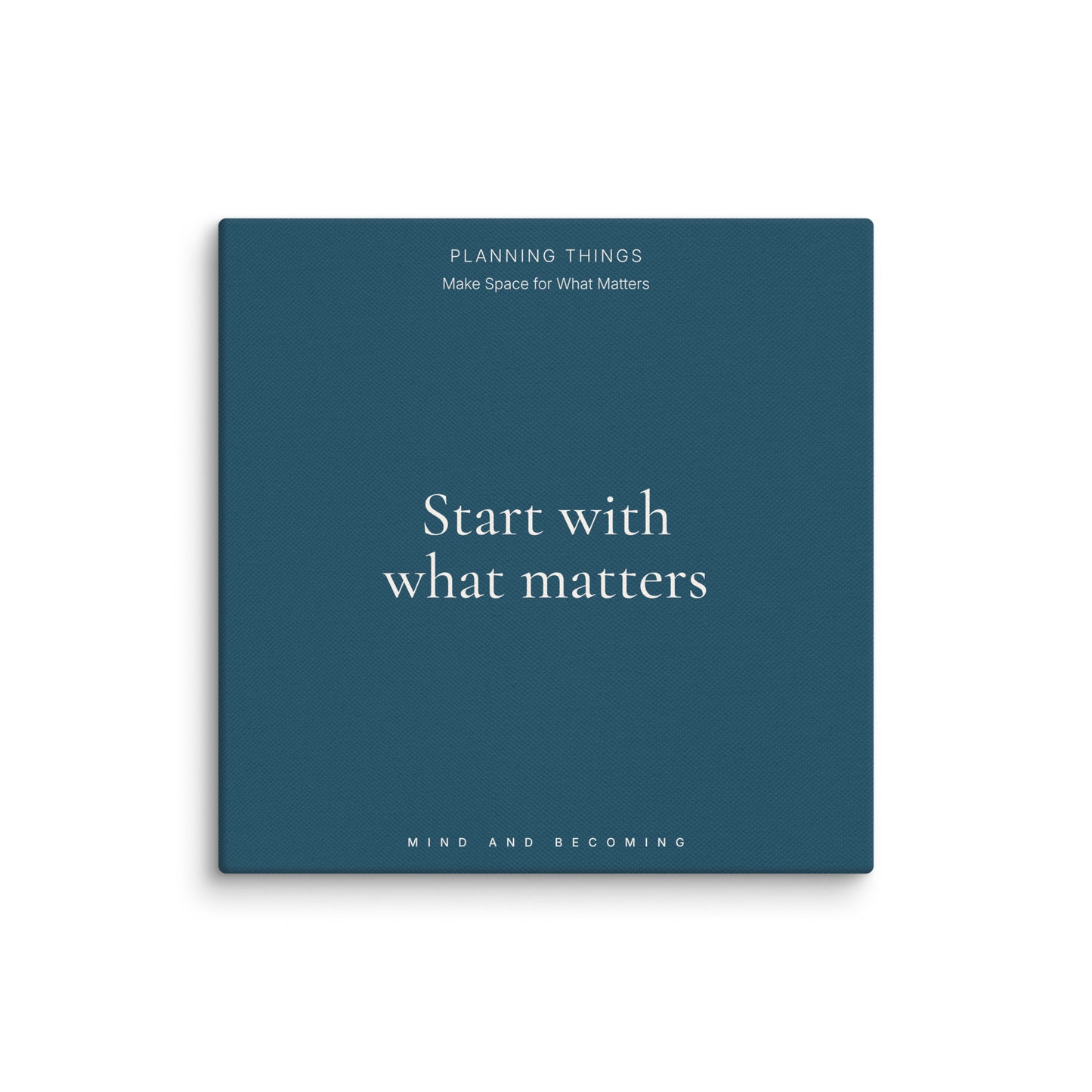 Blue book cover with text 'Start with what matters' on a white background