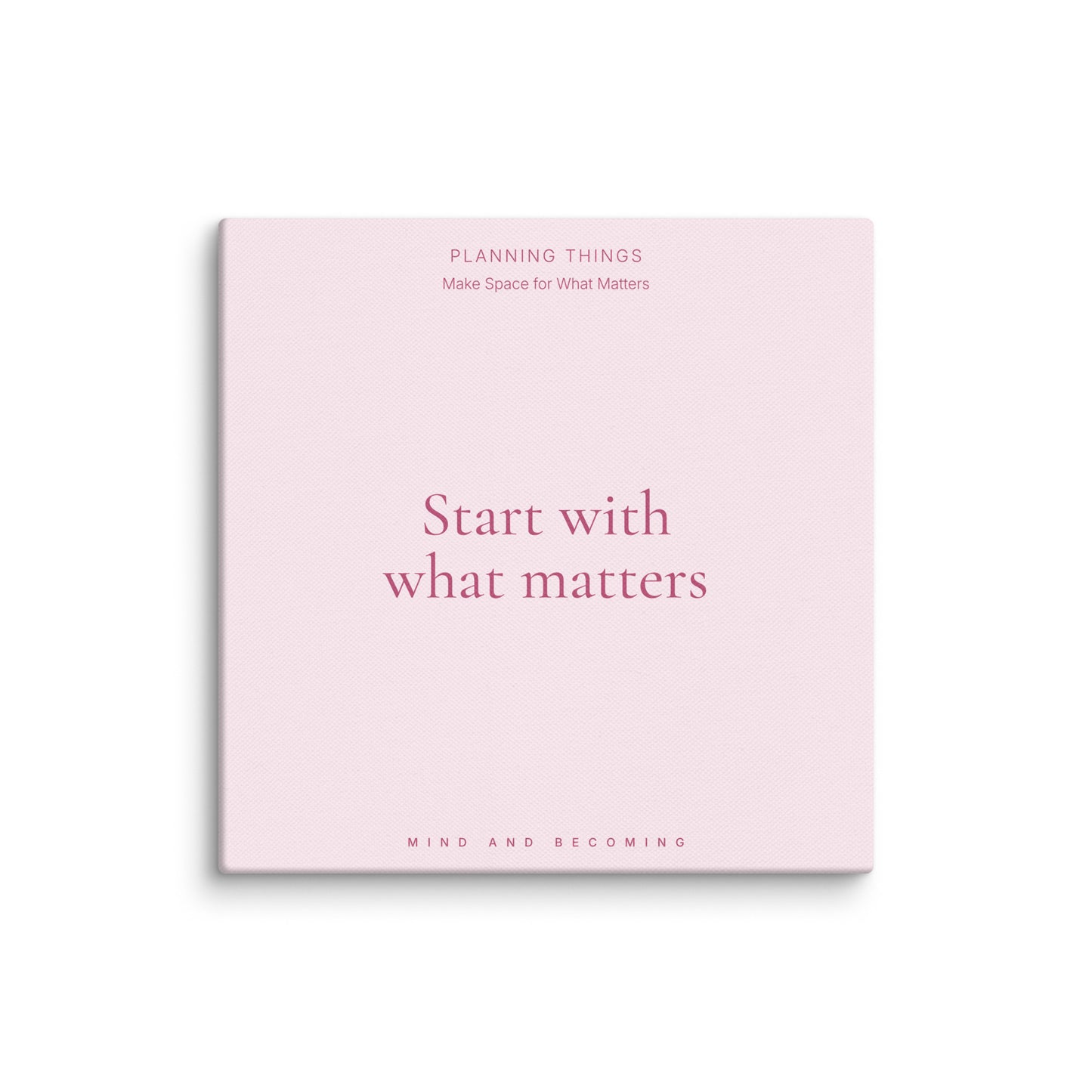 Pink book cover with text 'Start with what matters' on a white background