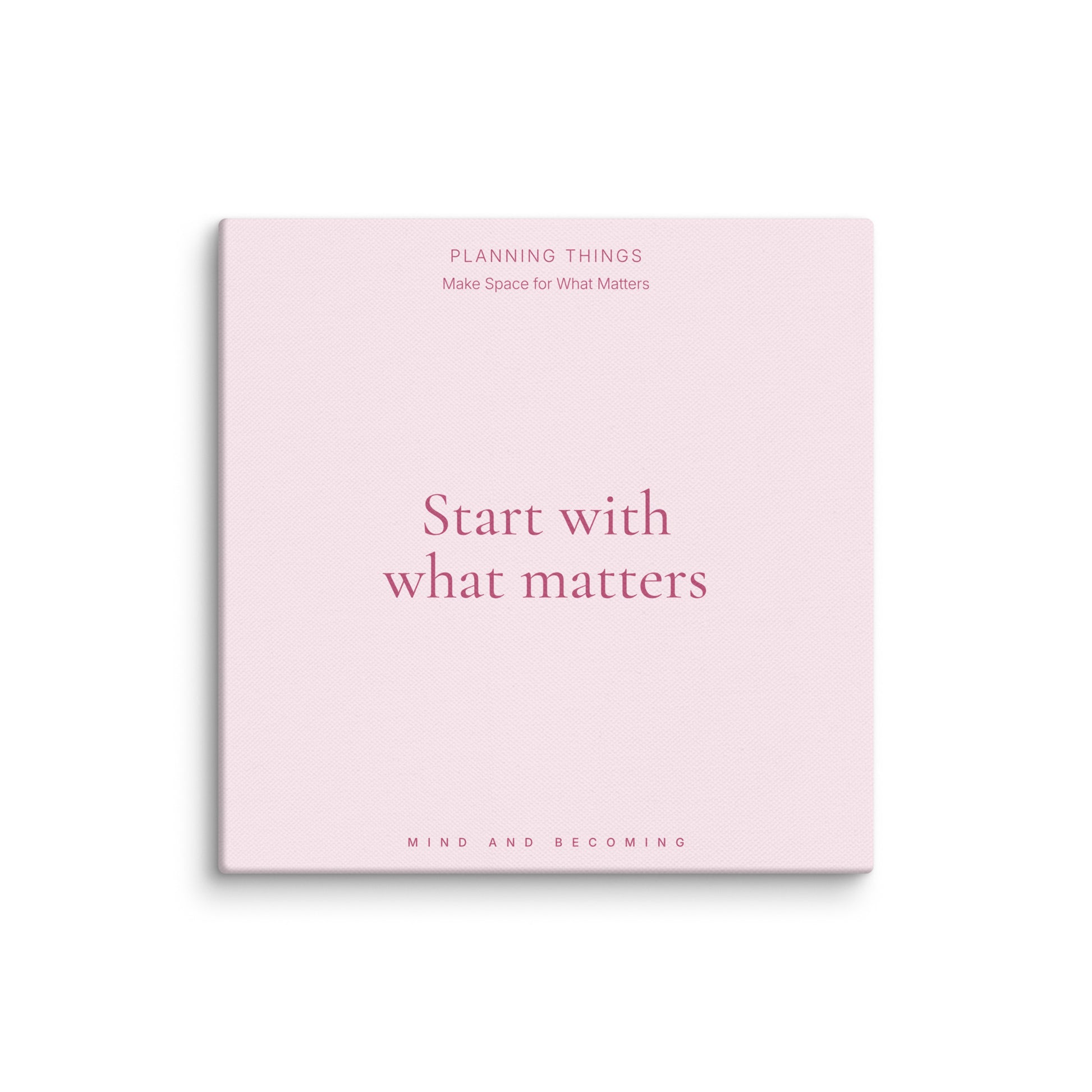 Pink book cover with text 'Start with what matters' on a white background