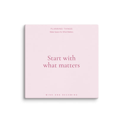 Pink book cover with text 'Start with what matters' on a white background