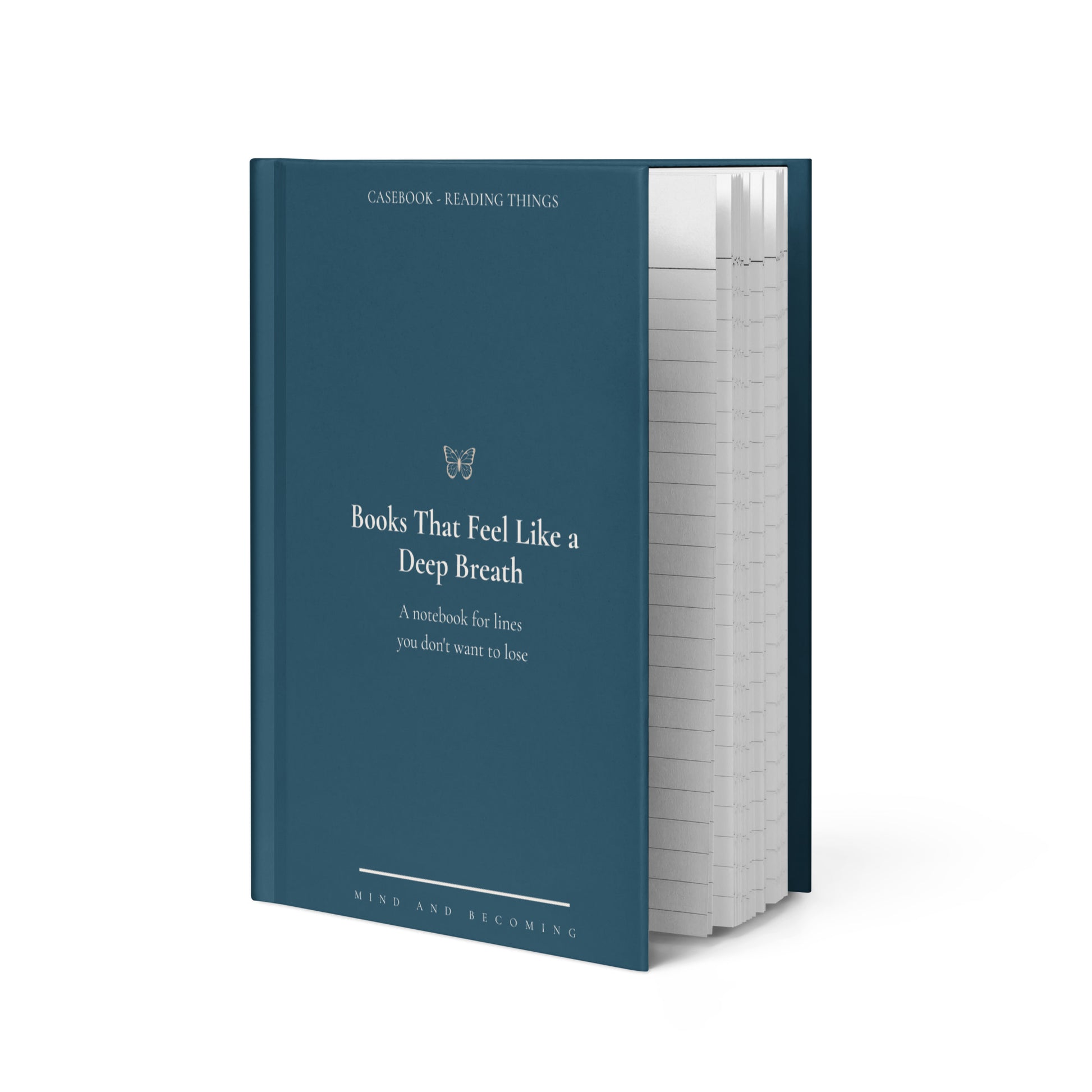 Blue book titled 'Books That Feel Like a Deep Breath' on a white background