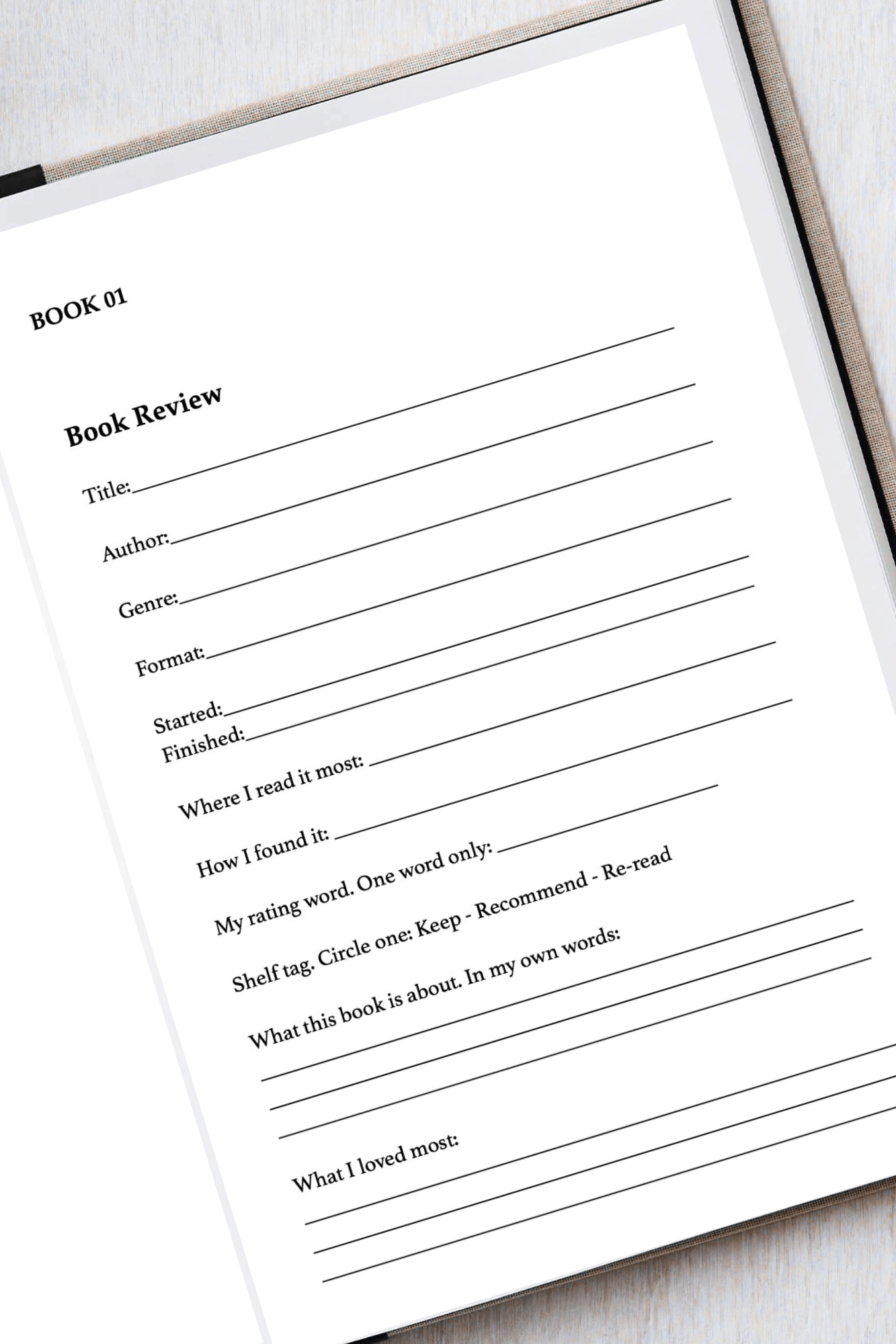 Book review form on a white background