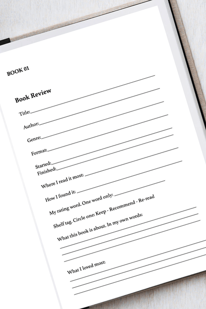 Book review form on a white background