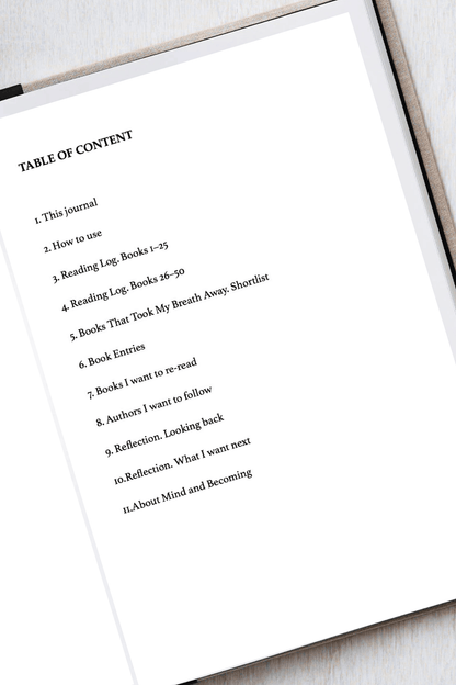 Table of contents for a journal on a white background