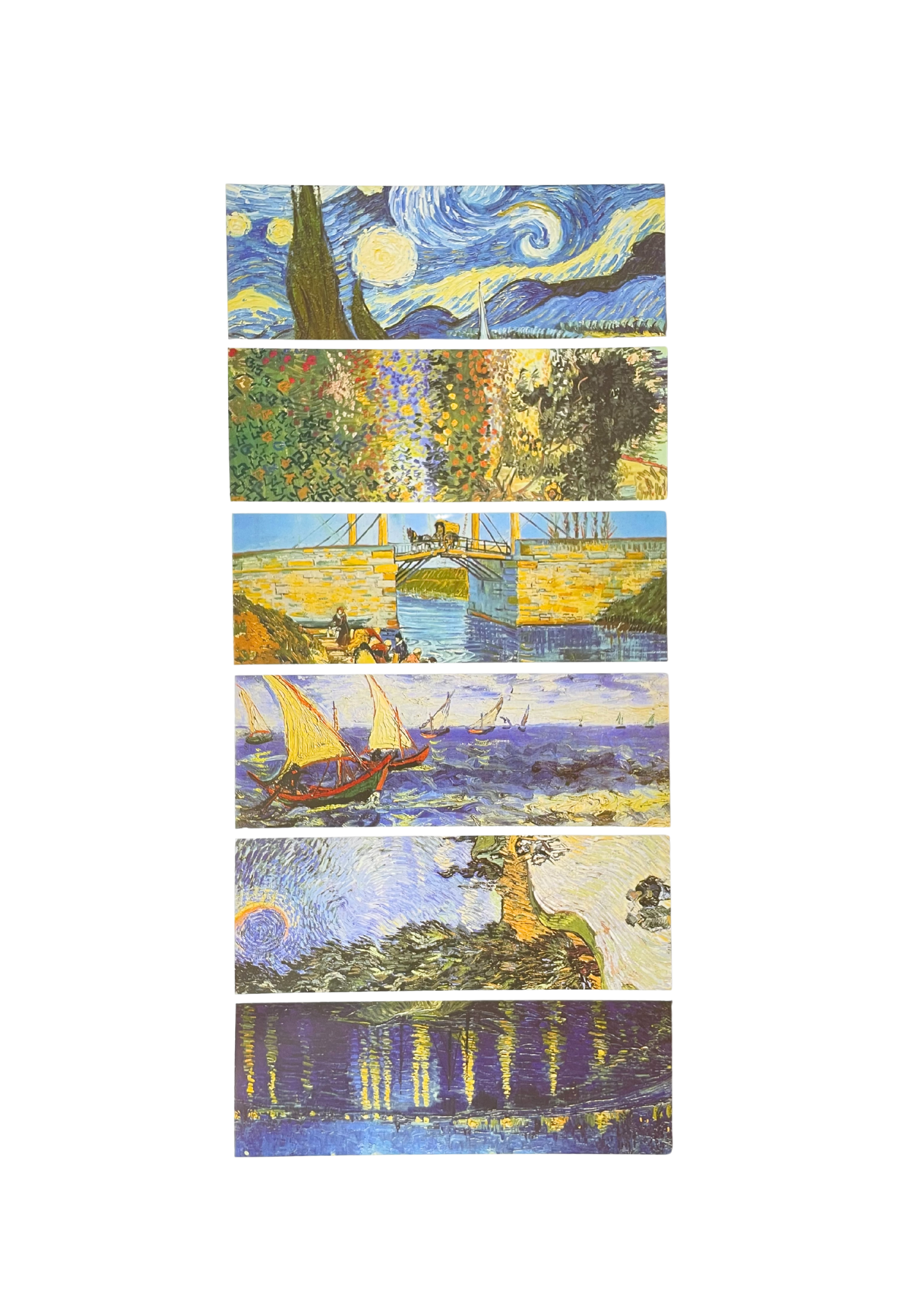 Collage of five famous artworks by Vincent van Gogh on a white background