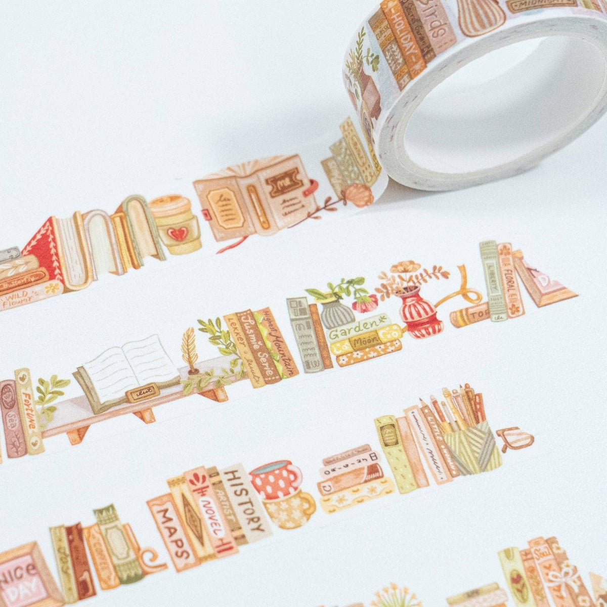 Decorative tape with book illustrations on a white background